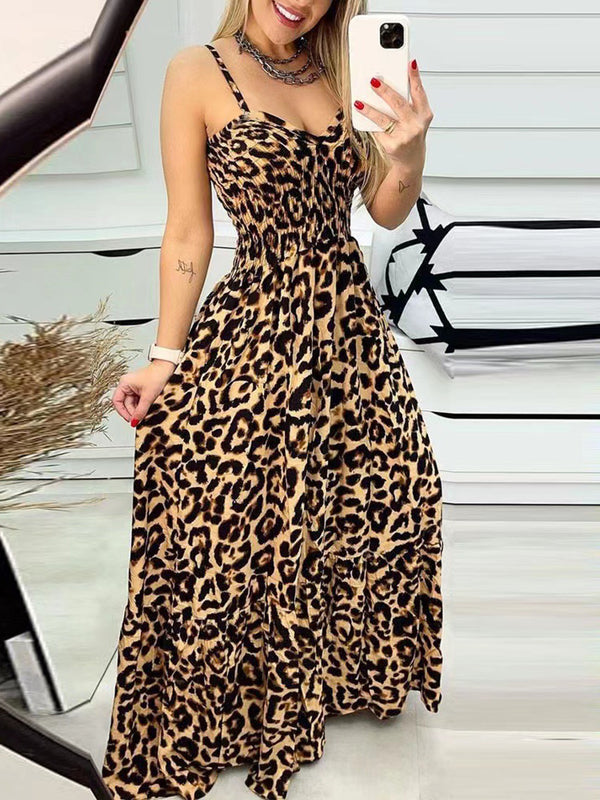 Leopard Sweetheart Neck Cami Dress