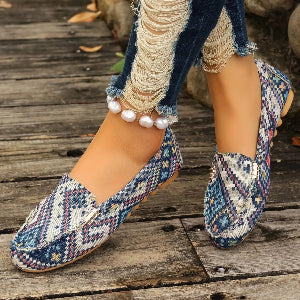 Women's casual patterned loafers with jeans