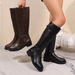 Knee-High Buckle Strap Riding Boots