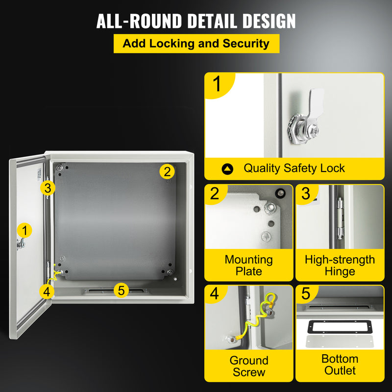 VEVOR NEMA Steel Enclosure, 12 X 12 X 6inch NEMA 4X Steel Electrical Box, IP66 Waterproof & Dustproof, Outdoor Indoor Electrical Junction Box, With Mounting Plate