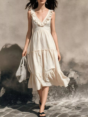 Full Size Ruffled V-Neck Tiered Midi Dress Plus Size