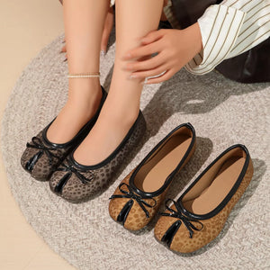 Leopard Bow Detail Split Toe Slip-Ons