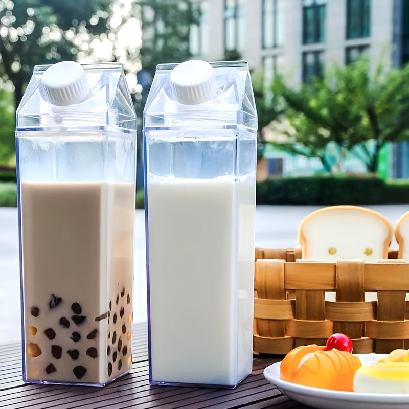 1pc/2pcs, Stylish Milk Carton Water Bottle, Travel Friendly: Fits In Any Backpack And Even Car Cup Holders, Suitable For Cold Drinks, Fruit Juice, Milk