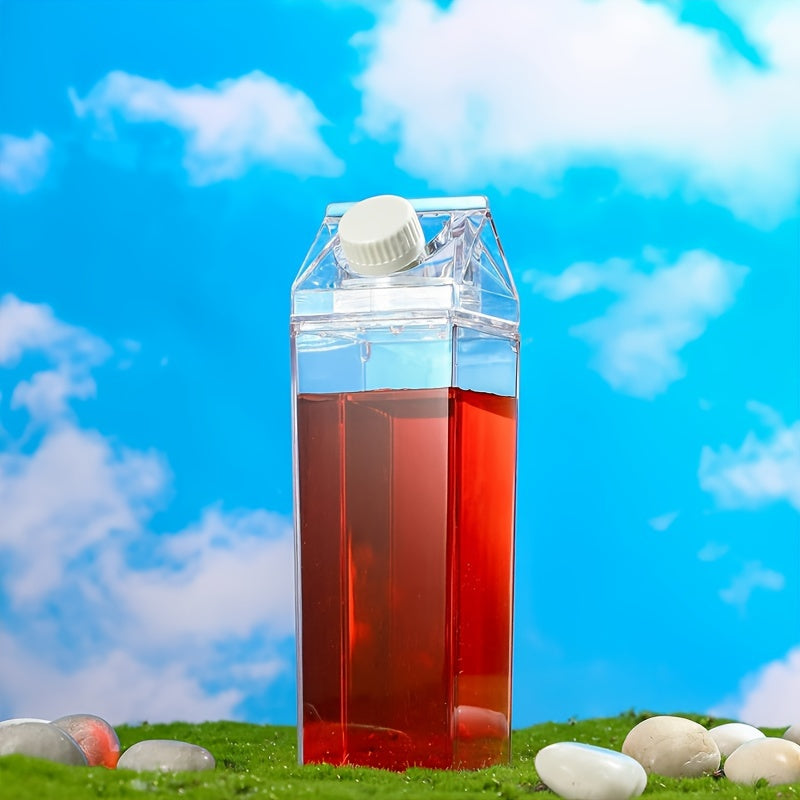 1pc/2pcs, Stylish Milk Carton Water Bottle, Travel Friendly: Fits In Any Backpack And Even Car Cup Holders, Suitable For Cold Drinks, Fruit Juice, Milk