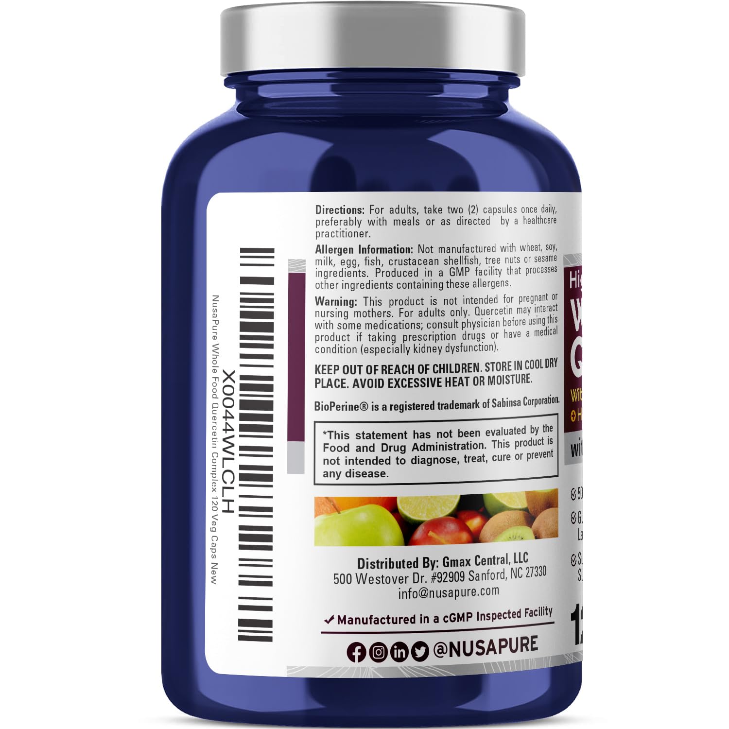 NusaPure Quercetin with Bromelain 500mg |120 Veggie Caps | 43 Fruit Veggie Grain Herbs Enzyme Probiotic Blend | Non-GMO, Vegan, Bioperine NusaPure
