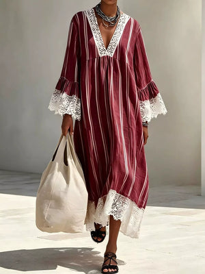 Lace Trim V-Neck Midi Dress