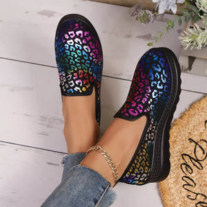 Leopard Round Toe Wedge Slip-Ons