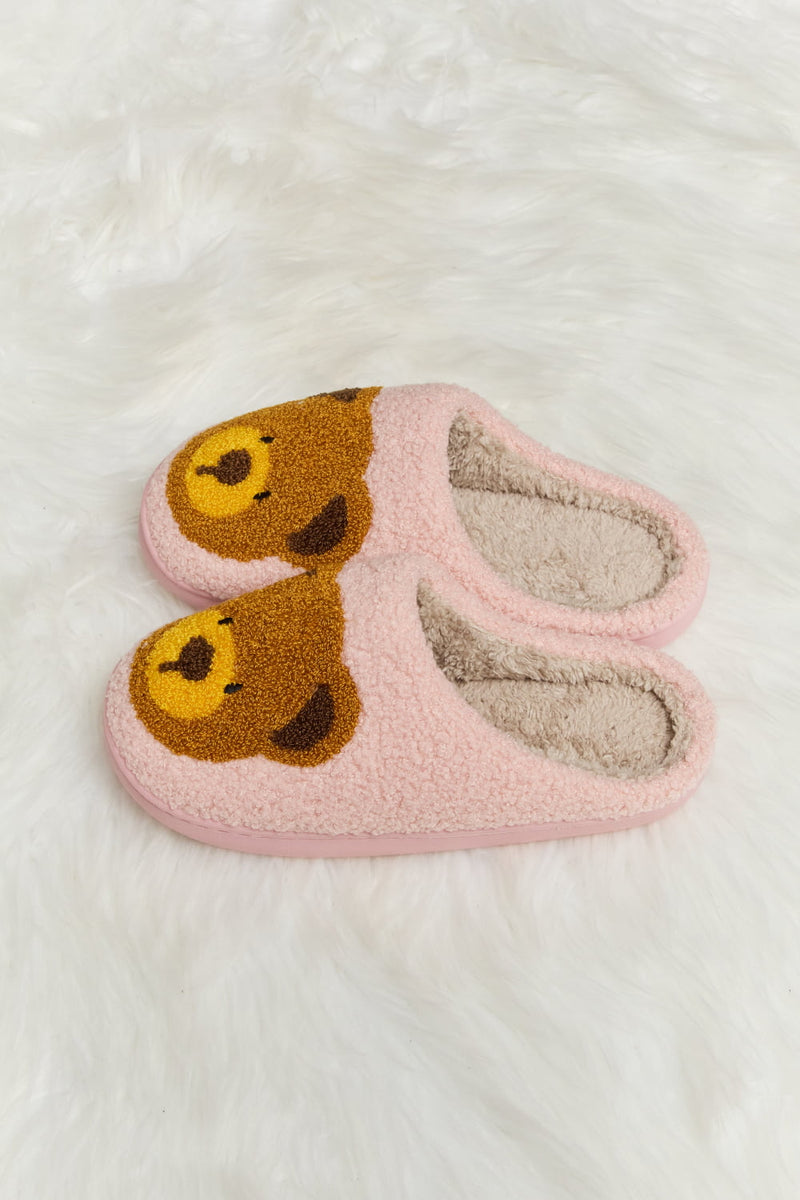 Melody Teddy Bear Print Plush Slide Slippers