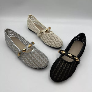 Breathable Mesh Loafers with Decorative Gold Studded Straps