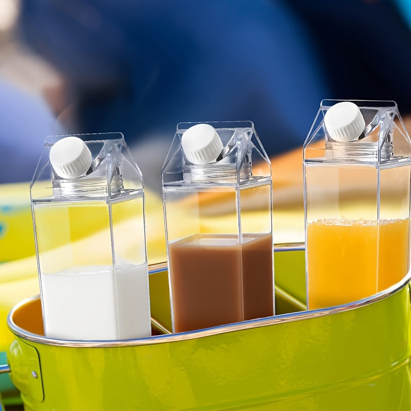 1pc/2pcs, Stylish Milk Carton Water Bottle, Travel Friendly: Fits In Any Backpack And Even Car Cup Holders, Suitable For Cold Drinks, Fruit Juice, Milk