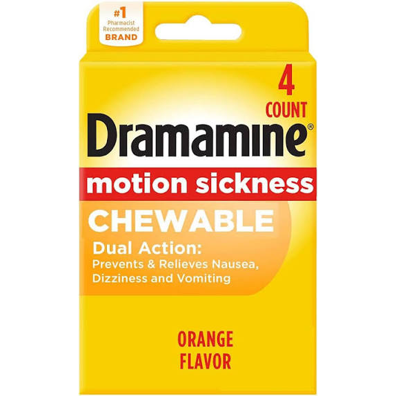 Dramamine® 50 mg Orange Travel Size Chewable Tablet 4-Pack x 6 EA Pasteur Pharmacy