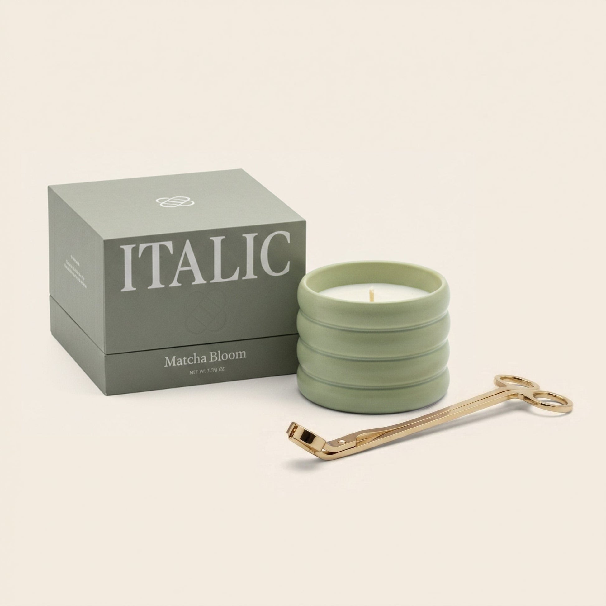 Soy Wax Ceramic Candle & Wick Trimmer Set Italic