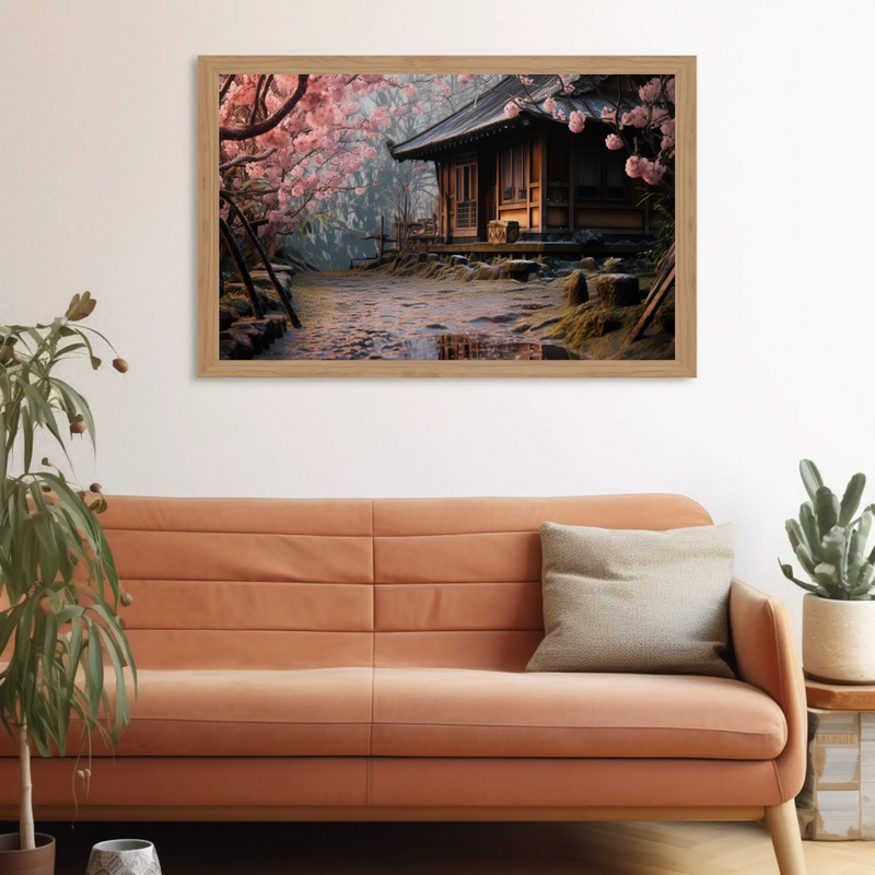 Cherry Blossom Next to a Wood House