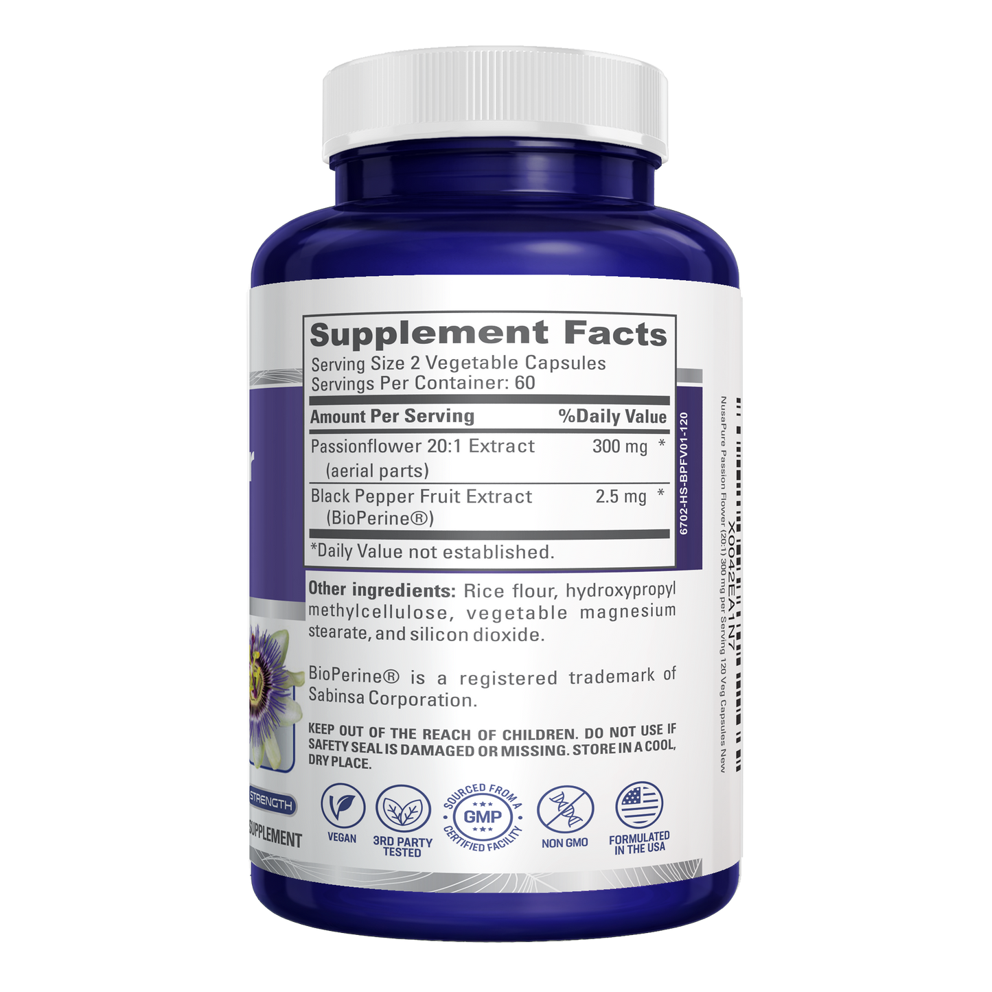 NusaPure Passion Flower 20:1 Extract, 300 mg, 120 Veggie Caps, Non-GMO, Bioperine, Extract Supplement NusaPure