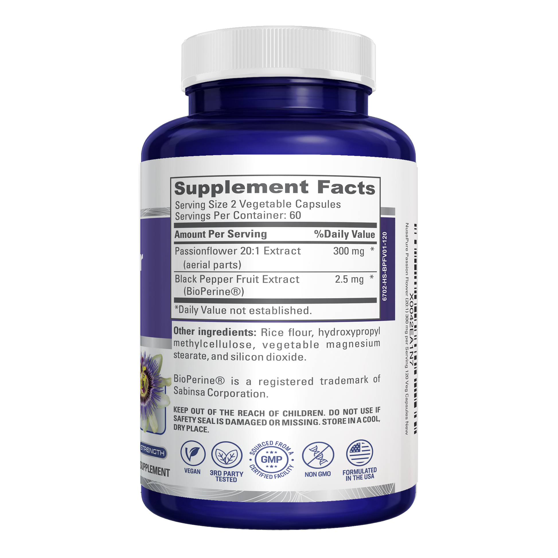 NusaPure Passion Flower 20:1 Extract, 300 mg, 120 Veggie Caps, Non-GMO, Bioperine, Extract Supplement NusaPure