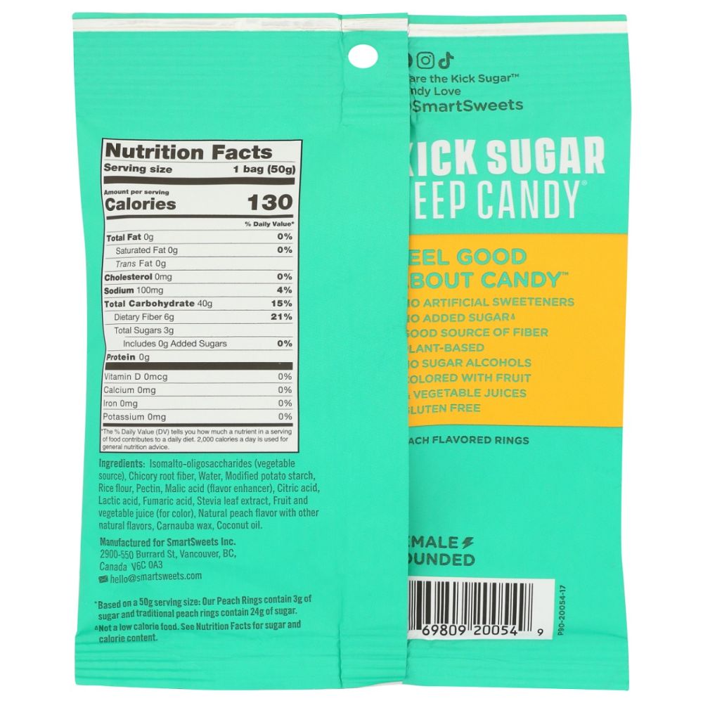 SMARTSWEETS: Peach Rings Gummy Candy, 1.8 oz Smart Greens