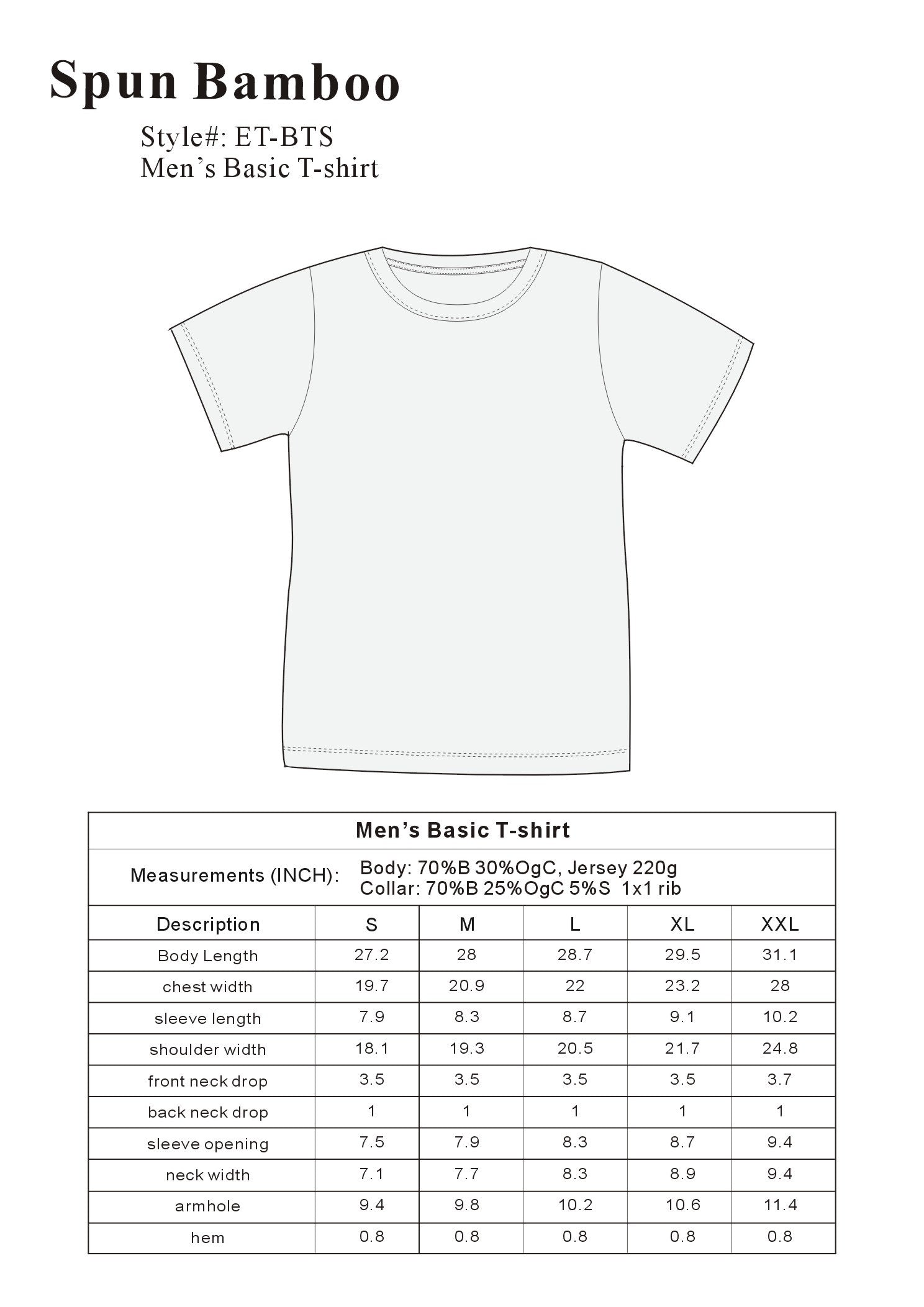 The Original Men's Bamboo Viscose/Organic Cotton Short Sleeve T-Shirt - Classic Cut Spun Bamboo