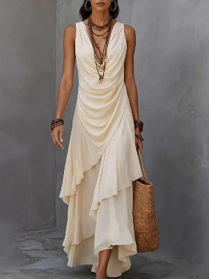 Women's black casual midi dress with elegant flowing design