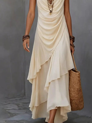 Black sleeveless women's midi dress with relaxed flowing silhouette