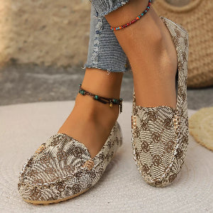 Women's patterned loafers with casual denim