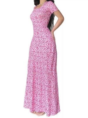 Women's yellow floral flowing maxi dress with short sleeves