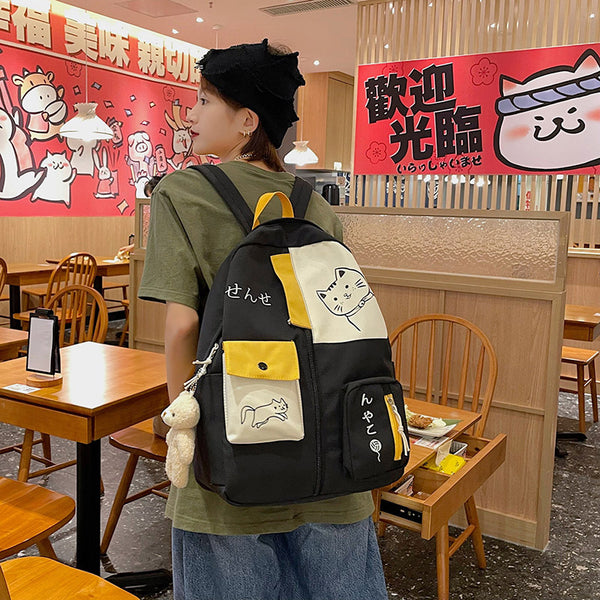 Large Capacity Student Backpack Girls Contrast Color Stitching High School Girls Backpack Korean Version Of The Light Weight School Bag