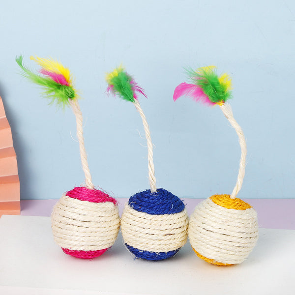 Meow Heart Treasure Sisal Shuttlecock Ball 6.5cm Cat Teeth Grinding Claws Seven Color Feathers Ringing Beads Cat Toys