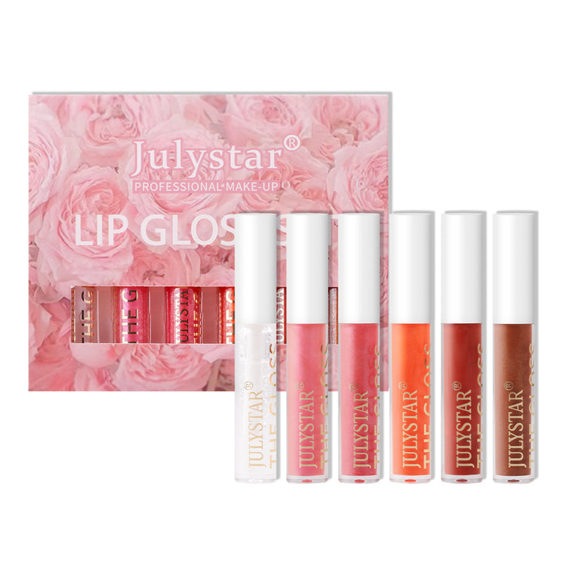 Six Pack Multi-Color Moisturizing Watery Glass Lip Gloss Pearl Watery Lip Glaze Non-Stick Mirror Lip Gloss