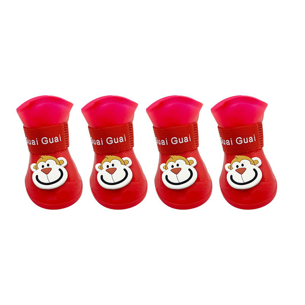 Cartoon Pet Rain Boots Silicone Dog Waterproof Non-Slip Cold-Resistant Winter Pet Rainy Shoes