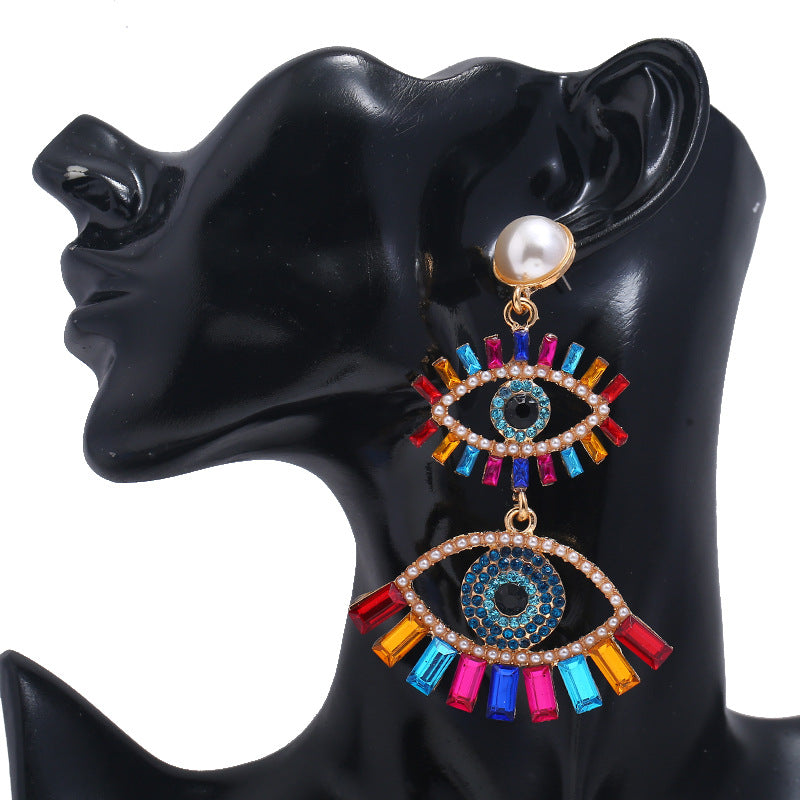 Devil's Eye Exaggerated Earrings Women's New European and American Long Personality Eye Jewelry Stud Earrings Retro Earrings