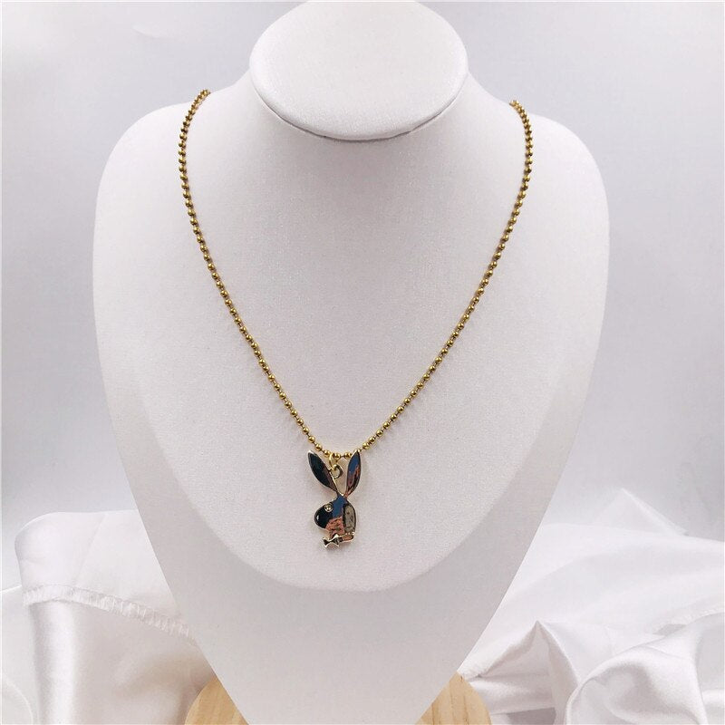 New Women Fashion Cute Long Ear Bunny Pendant Necklaces Charm Playboy Necklace Party Jewelry Collier Femme