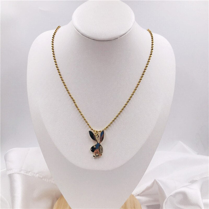 New Women Fashion Cute Long Ear Bunny Pendant Necklaces Charm Playboy Necklace Party Jewelry Collier Femme