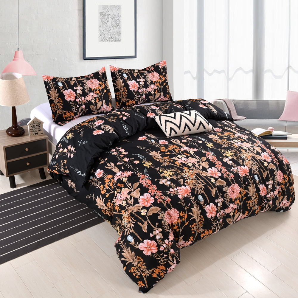 Duvet Cover & 2 Pillowcase, 3pcs Soft Microfiber Bedding, Flower Pattern Duvet Cover (No Duvet), Twin/Queen/King