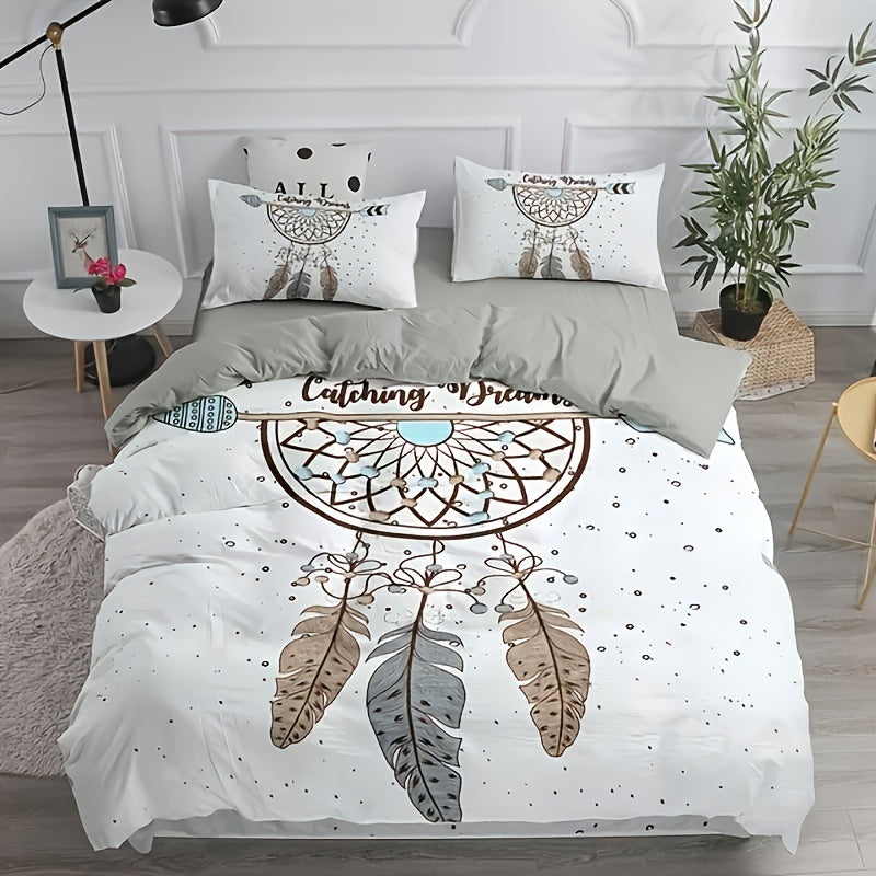 3pcs Dreamcatcher Bohemia Comforter Set Queen King Twin Full Size, Boho Feather Comforter Cover