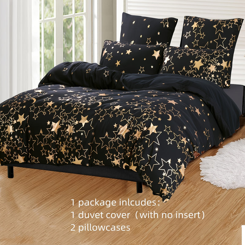 3pcs Black & Golden Bedding Set (1 Duvet Cover + 2 Pillow Case), Soft Quilt Cover For Bedroom