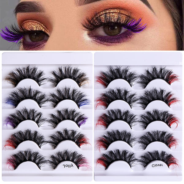 5 Pairs Of Colorful Fried False Eyelashes Multi Layer Thick Cross Mink Like Eyelashes