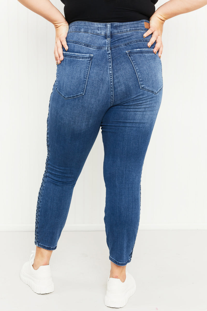 Judy Blue Stevie Full Size Mid-Rise Braided Detail Relaxed Jeans