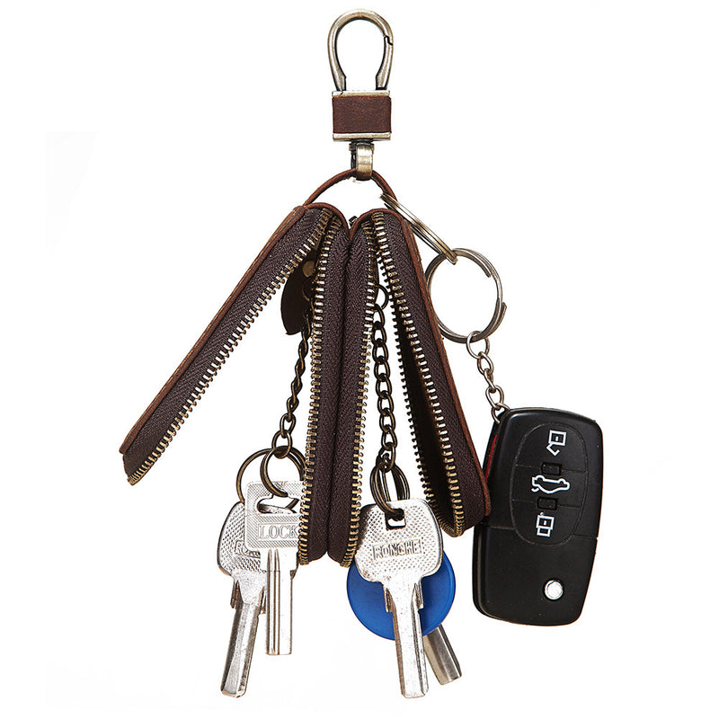Car Key Bag Double Zipper Crazy Horse Leather Mercedes-Benz Volkswagen Audi Key Bag Men's Leather Bag Leather Key Bag