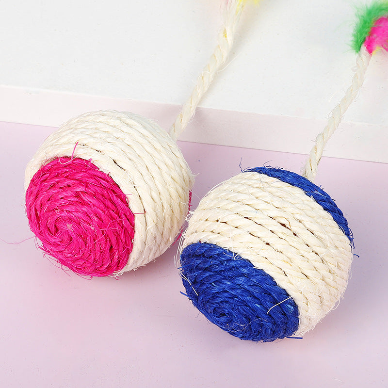 Meow Heart Treasure Sisal Shuttlecock Ball 6.5cm Cat Teeth Grinding Claws Seven Color Feathers Ringing Beads Cat Toys