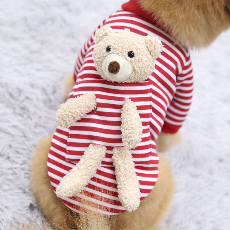 Net Red Pocket Bear Dog Cat Guard Clothes Autumn And Winter Plus Velvet Small Dog Warm Pet Supplies