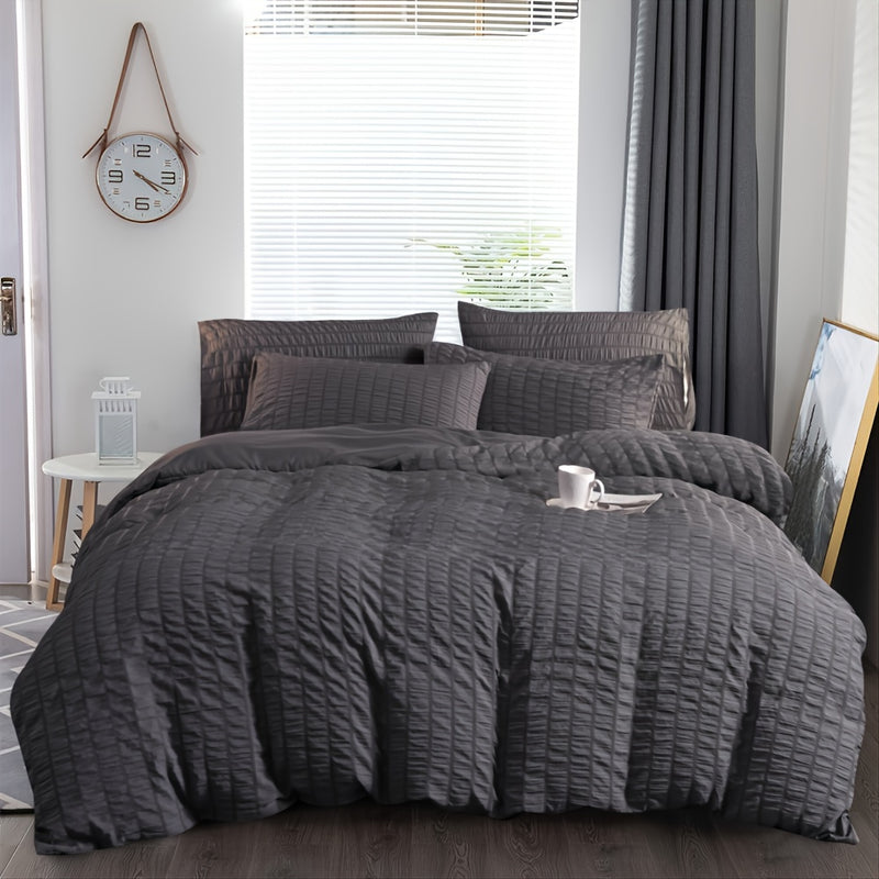 3pcs Craft Seersucker Bedding Set, 1 Duvet Cover And 2 Pillowcases (Without Pillow Inserts)