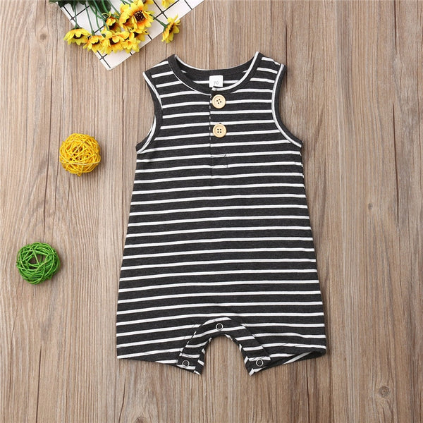 Newborn Baby Boy Girl Summer Romper Infant Baby Boy Girl Striped Clothes Sleeveless Jumpsuit Summer Home Outfit 0-24M