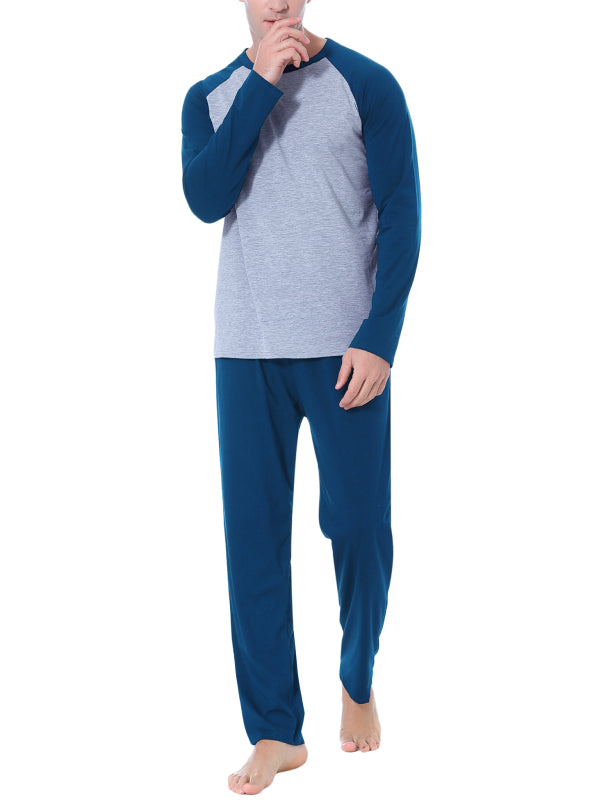men's raglan sleeves hit color cotton long-sleeved trouser suit