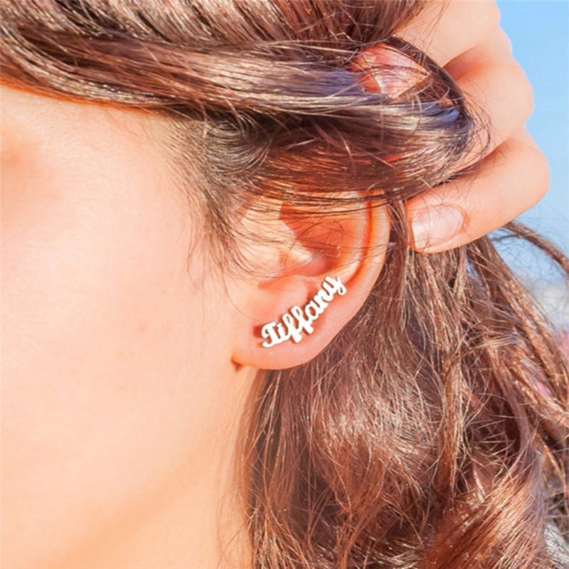Personalized Name Stud Earrings Stainless Steel Ladies DIY Letter Pop Earrings Titanium Steel 18K Plating