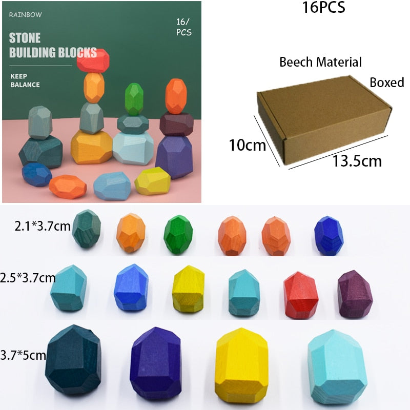 Children's Wooden Colored Stone Jenga Building Block Educational Toy Creative Nordic Style Stacking Game Rainbow Wooden Toy Gift