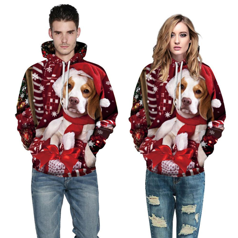 Women Men Christmas 3D Dog Print Sweatshirt Hoodies