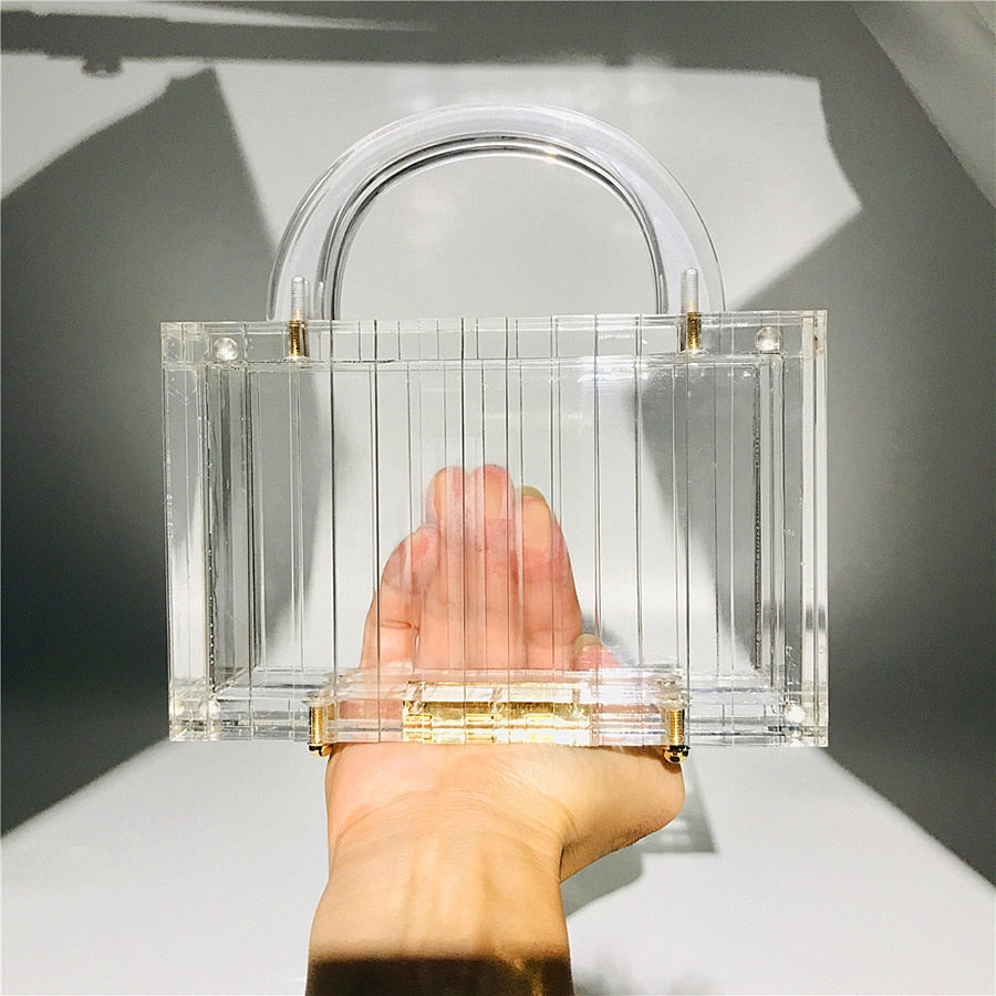 Transparent Striped Acrylic Evening Bag Women New Top Handle Small Square Clutch Purse Female Crystal Handbag High Quality
