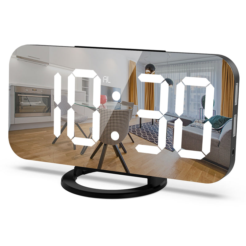 LED Alarm Clock Dual USB Output Mobile Phone Charging Snooze Mirror