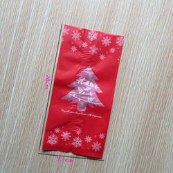 50pcs Red Green Merry Christmas Tree Snowflake Plastic Bag Candy Dessert Bags Wedding Christmas Party Kids Gift Bags Supplies
