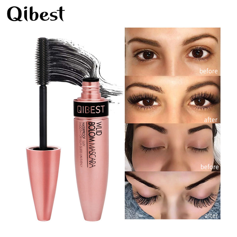 QIBEST Waterproof Sweat-Proof Dense Curly Slender No Fading No Smudges 4D Mascara